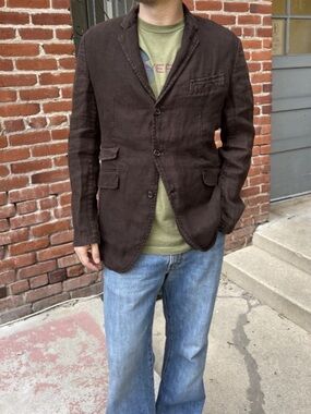 Robert Talbot Unstructured Linen Blazer Teak Brown Three Button M NWT Coastal